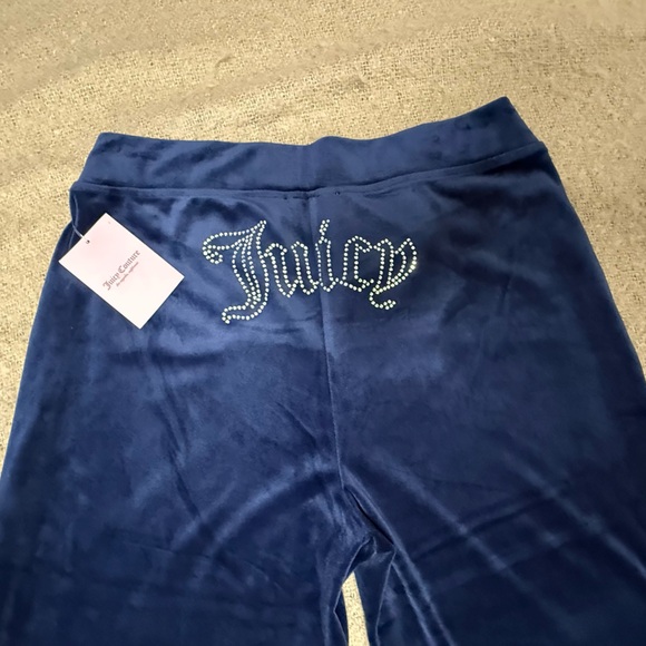 Juicy Couture Velour Track Pants Navy Blue Bling Logo NWT Large - Picture 7 of 15